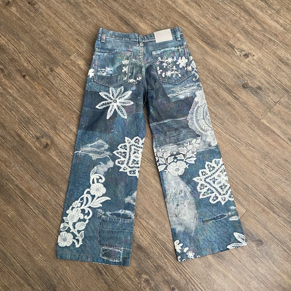Free People We The Free Tinsley Baggy Iridescent Lace High Rise Jeans 25 - Picture 12 of 12